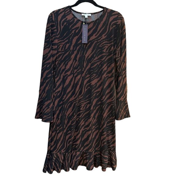 NWT Downeast Dress Animal Print Brown‎ Black Ruffle Hem Return to the Wild M - Picture 1 of 7